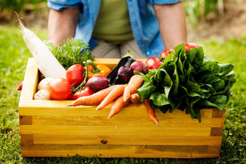 The vegetables are in a box