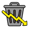 An arrow pointing down and to the right, positioned above the trash can illustration.